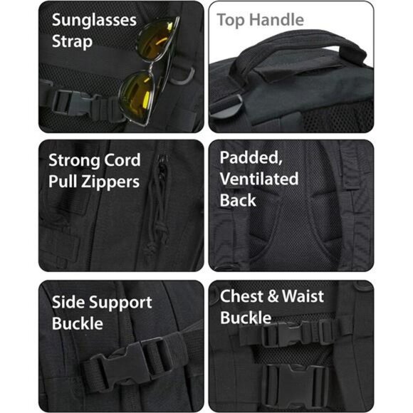 Tactical Laptop Backpack Large Black USB Port Anti Theft Travel Bag 17 Inch - Picture 5 of 7